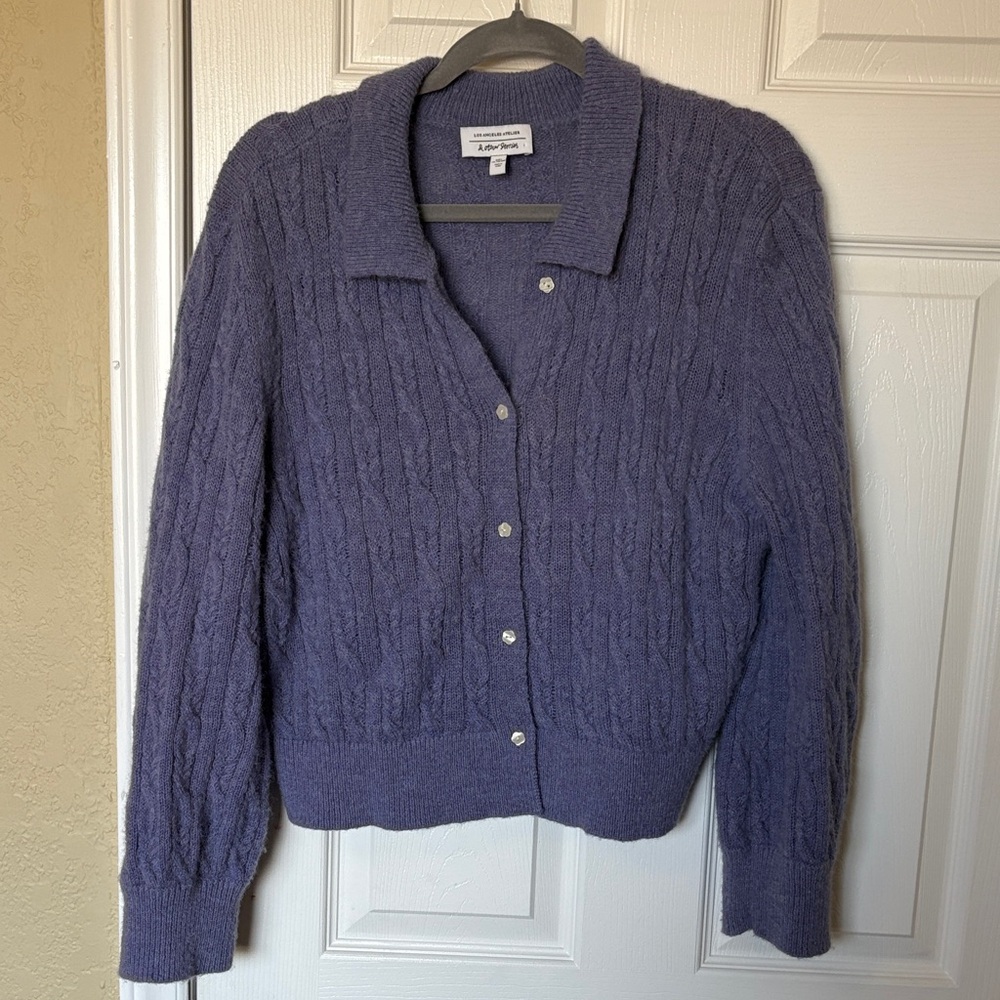 & Other Stories Lavender Cable-Knit Button Cardigan